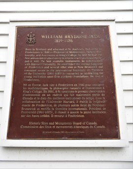 National Historic Site Plaque on William Brydone Jack Observatory University of New Brunswick